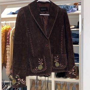 Leather blazer with embroidery